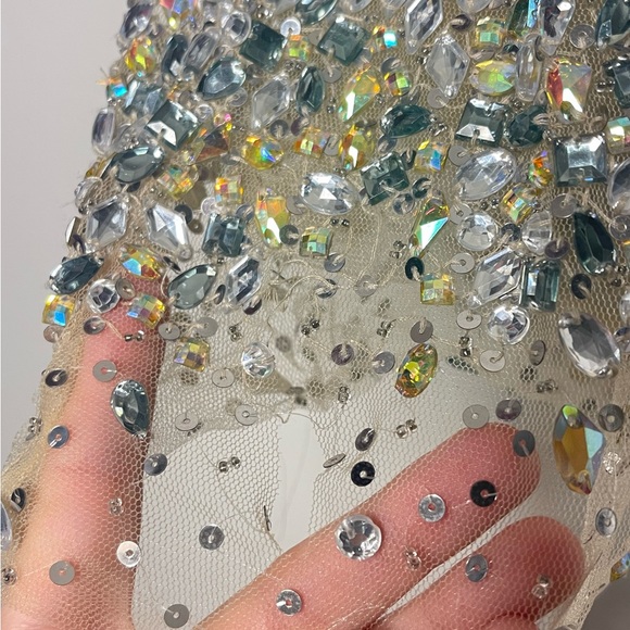 JOVANI Long Sleeve Jeweled Sheer Short Dress - Picture 10 of 14